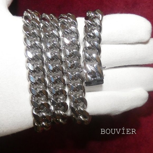 18K Solid White Gold 14mm Miami Cuban Link Chain - Picture 2 of 2